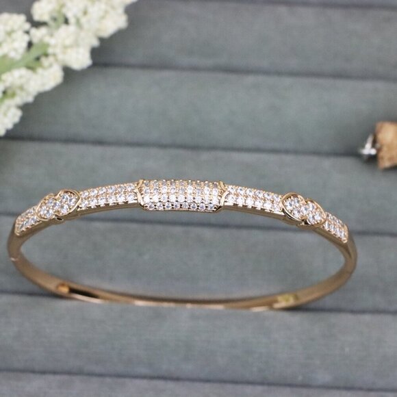 Rose Gold Bangle with Leaf Motif and Sparkling Stone Detailing, XPBL0559 - Picture 10 of 12